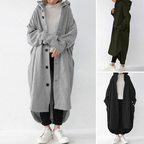 Damen nan weites Kapuzen-Kokonmantel mit asymmetrischem Saum und großen Eingrifftaschen Echo Archiv