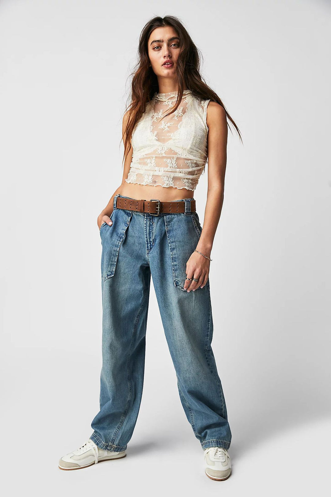 Damen nan weite High-Waist Baggy-Jeans mit tiefem Schritt, Five-Pocket Design und extra-langen Beinen Echo Archiv