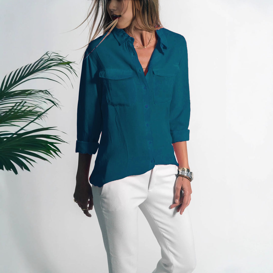 Damen Leichtes Hemd Bluse mit Brusttaschen und Lockerer Passform Echoarchiv