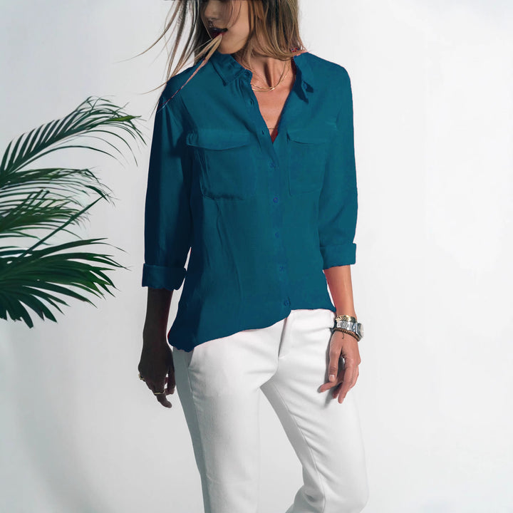 Damen Leichtes Hemd Bluse mit Brusttaschen und Lockerer Passform Echoarchiv
