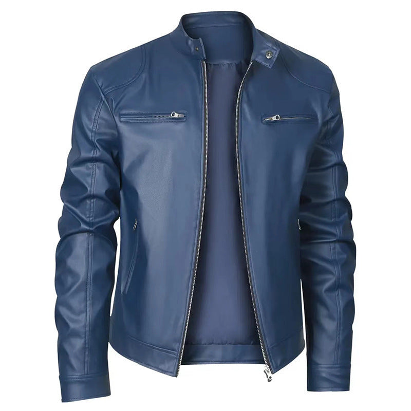Herren nan schlanke Kunstleder-Bikerjacke mit Stehkragen, durchgehendem Reißverschluss und zwei Brusttaschen Echo Archiv