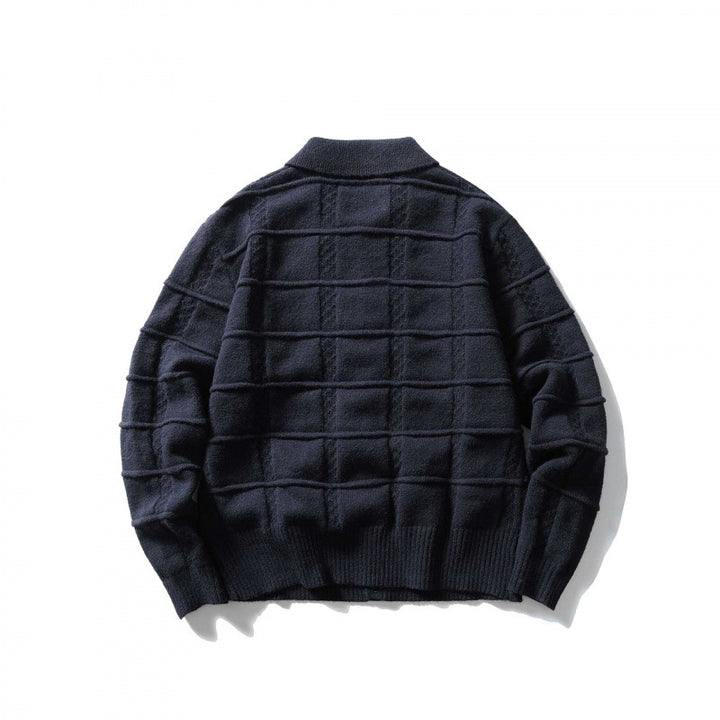 Unisex Kastenförmige Strickjacke mit Hemdkragen und strukturierter Karoprägung Echo Archiv