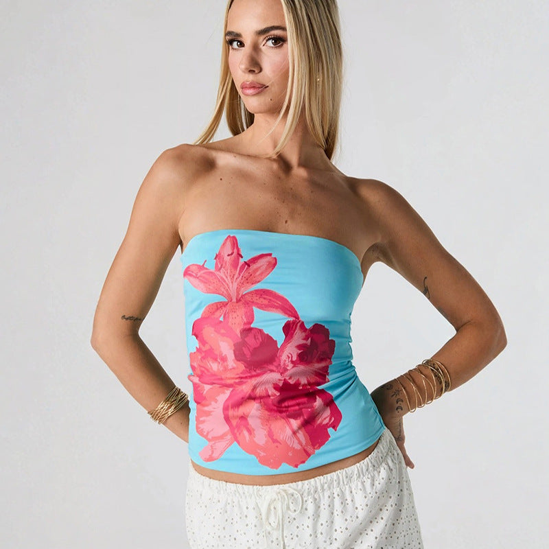 Damen Bandeau-Oberteil mit floralem Design und elastischem Stoff Echo Archiv