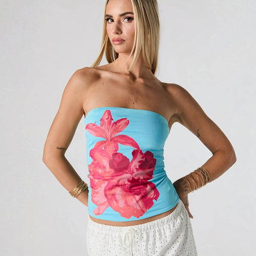 Damen Bandeau-Oberteil mit floralem Design und elastischem Stoff Echo Archiv