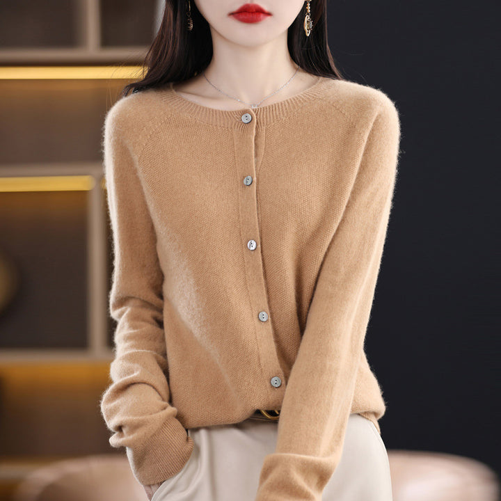 Damen Kurzgeschnittener Cardigan in Mohair‑Optik mit Rundhalsausschnitt und Perlmuttknöpfen Echoarchiv