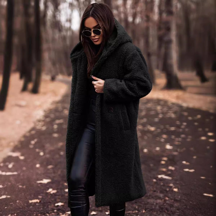 Damen kuschelige Teddyjacke im Oversized-Stil mit Kapuze Echoarchiv
