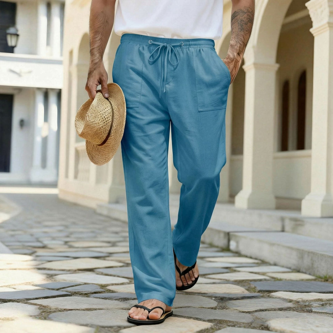 Herren leichte Leinenhose mit elastischem Bund und Kordelzug – Sorevano