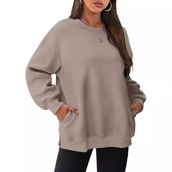 Damen nan lässiger Oversize-Sweatpullover mit seitlichen Eingrifftaschen, geripptem Saum und überschnittener Schulter Echo Archiv