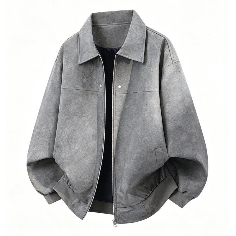 Herren Oversize Blousonjacke in Velours-Optik mit kastiger Silhouette, beidseitig öffnendem Reißverschluss & geripptem Saum Echoarchiv