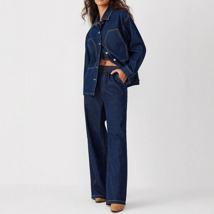 Damen Oversize-Denimjacke mit markanten Fronttaschen und entspannter Passform Echo Archiv