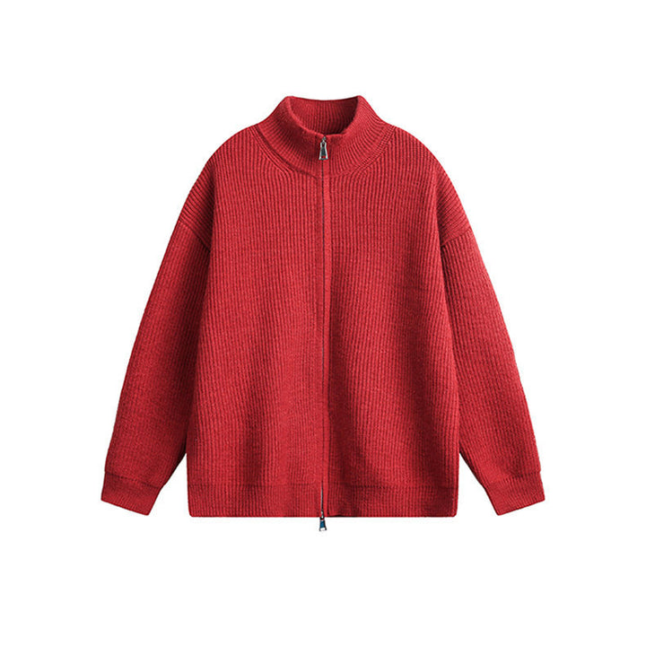 Herren Grobstrickjacke mit hohem Kragen und durchgehendem Reißverschluss Echoarchiv