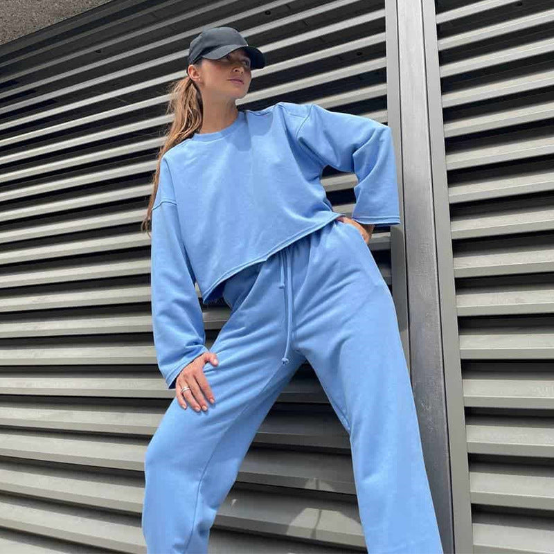 Damen lässiges Oversize-Lounge-Set mit weitem Crewneck-Sweater und elastischer Kordelbund-Jogginghose – Avérine