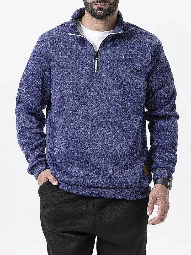Herren Stehkragen Pullover mit Reißverschluss und strukturiertem Design Echoarchiv