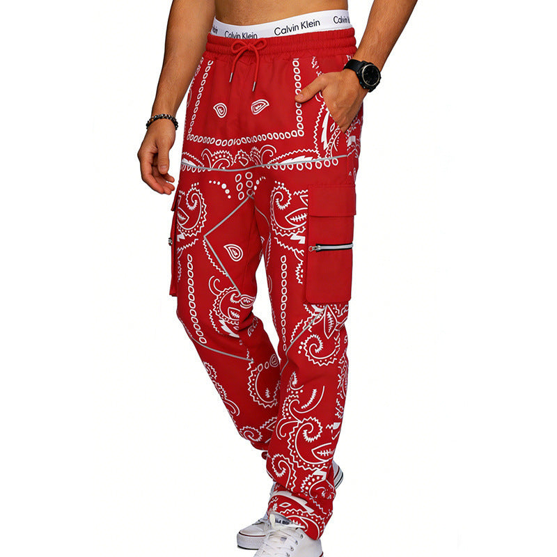 Herren nan Cargo-Jogginghose mit Paisley-Muster, elastischem Bund, multiple Reißverschluss- und Klappentaschen Echo Archiv