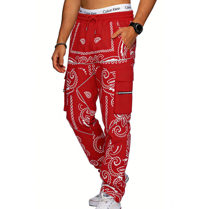 Herren nan Cargo-Jogginghose mit Paisley-Muster, elastischem Bund, multiple Reißverschluss- und Klappentaschen Echo Archiv
