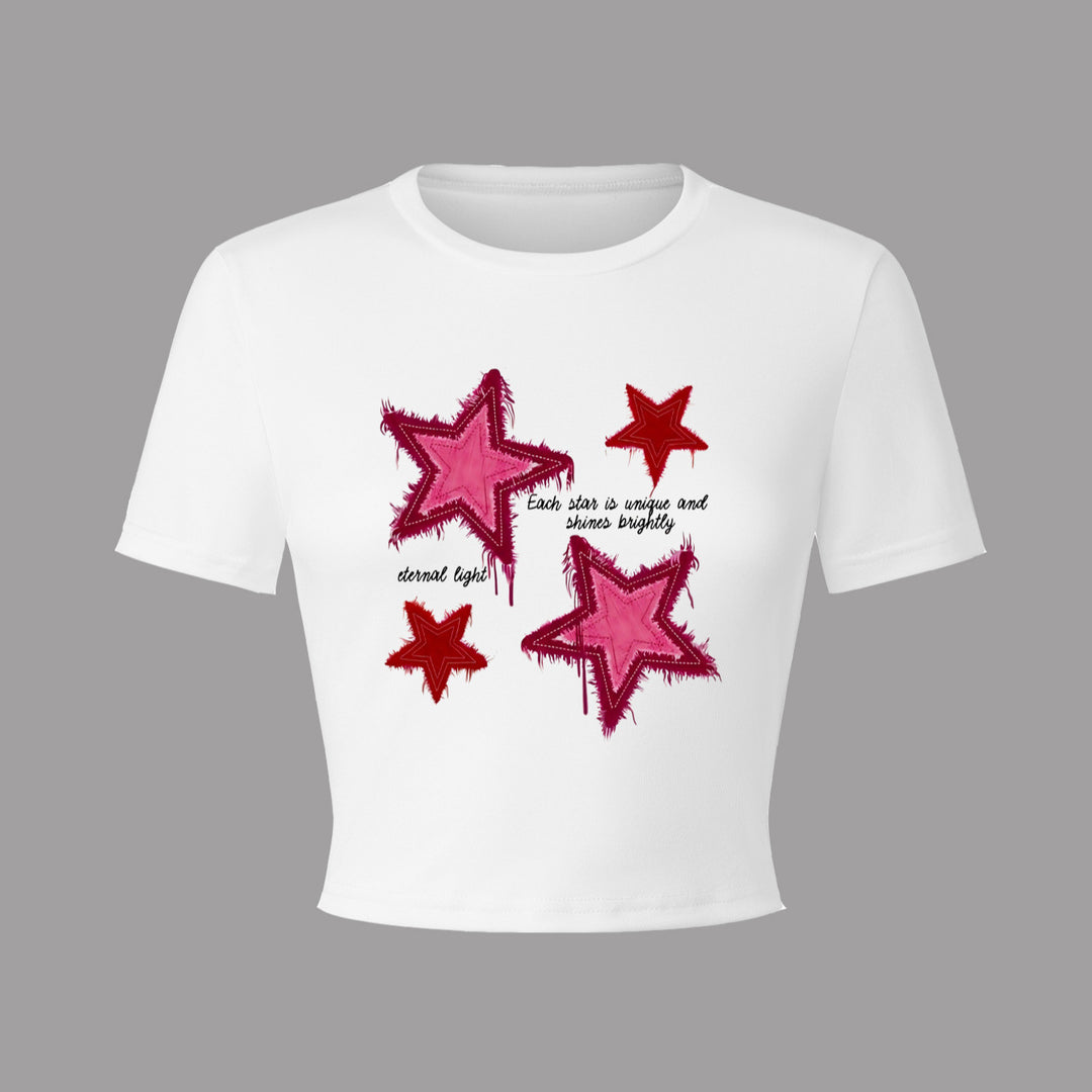 Damen Crop-T-Shirt mit kreativem Herzmotiv und motivierendem Schriftzug Echo Archiv