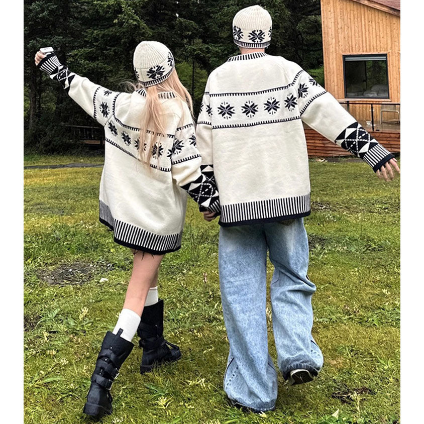 Damen Gemütlicher Grobstrickpullover mit Wintermotiv Echoarchiv