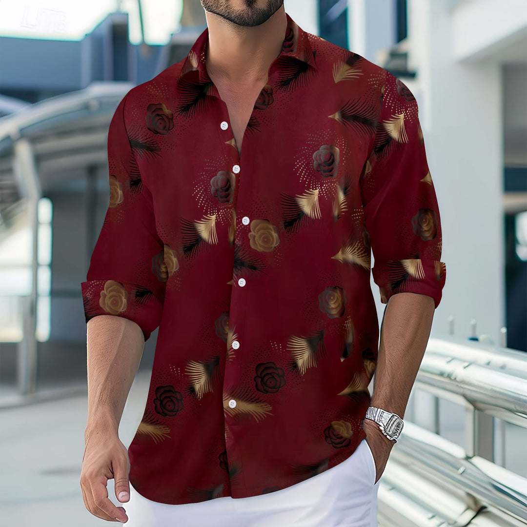 Herren romantisches Langarmhemd mit floralem Design und modernem Schnitt Echoarchiv