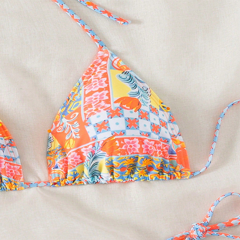 Damen Triangel-Bikini mit verspieltem floralen Design und verstellbaren Schnüren Echo Archiv
