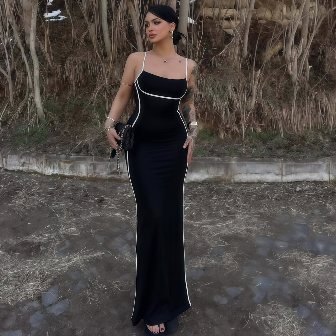 Damen elegantes Maxikleid mit schmalen Trägern und figurformendem Schnitt Echo Archiv