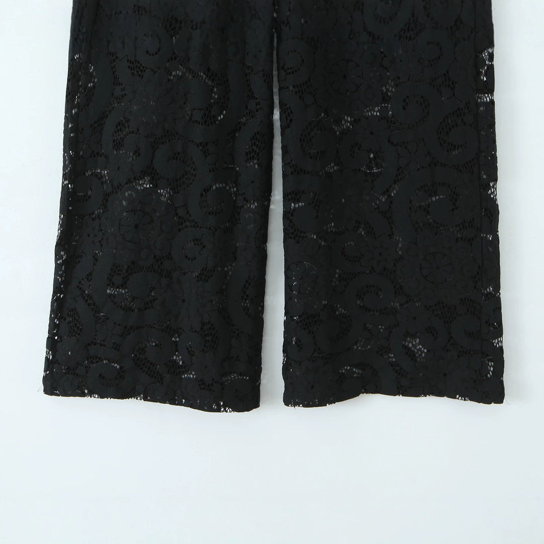 Damen hochtaillierte Spitzenslouchhose mit durchgehendem Futter, weitem Bein und Bund mit Gürtelschlaufen – Avélisse