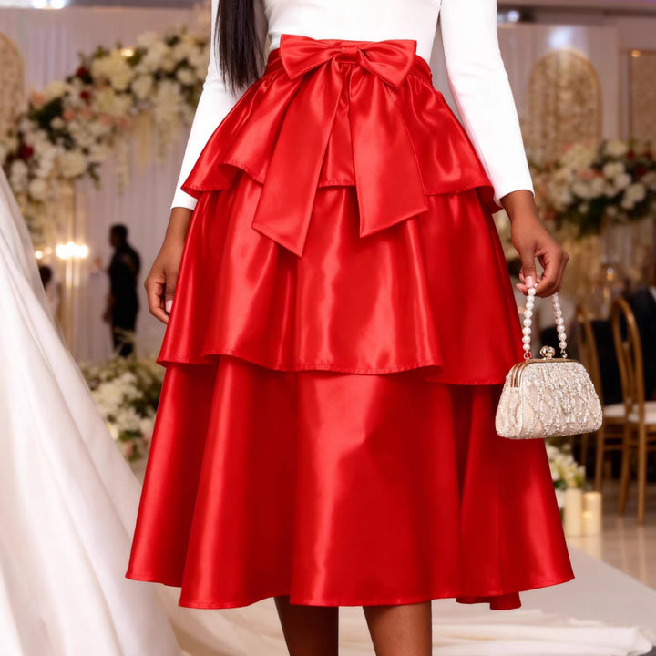 Damen Eleganter voluminöser Rock mit Rüschendetails und Taillengürtel Echo Archiv
