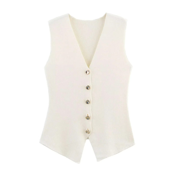 Damen taillierte Strickweste mit tiefem V-Ausschnitt und Zierknopfleiste – Veloura