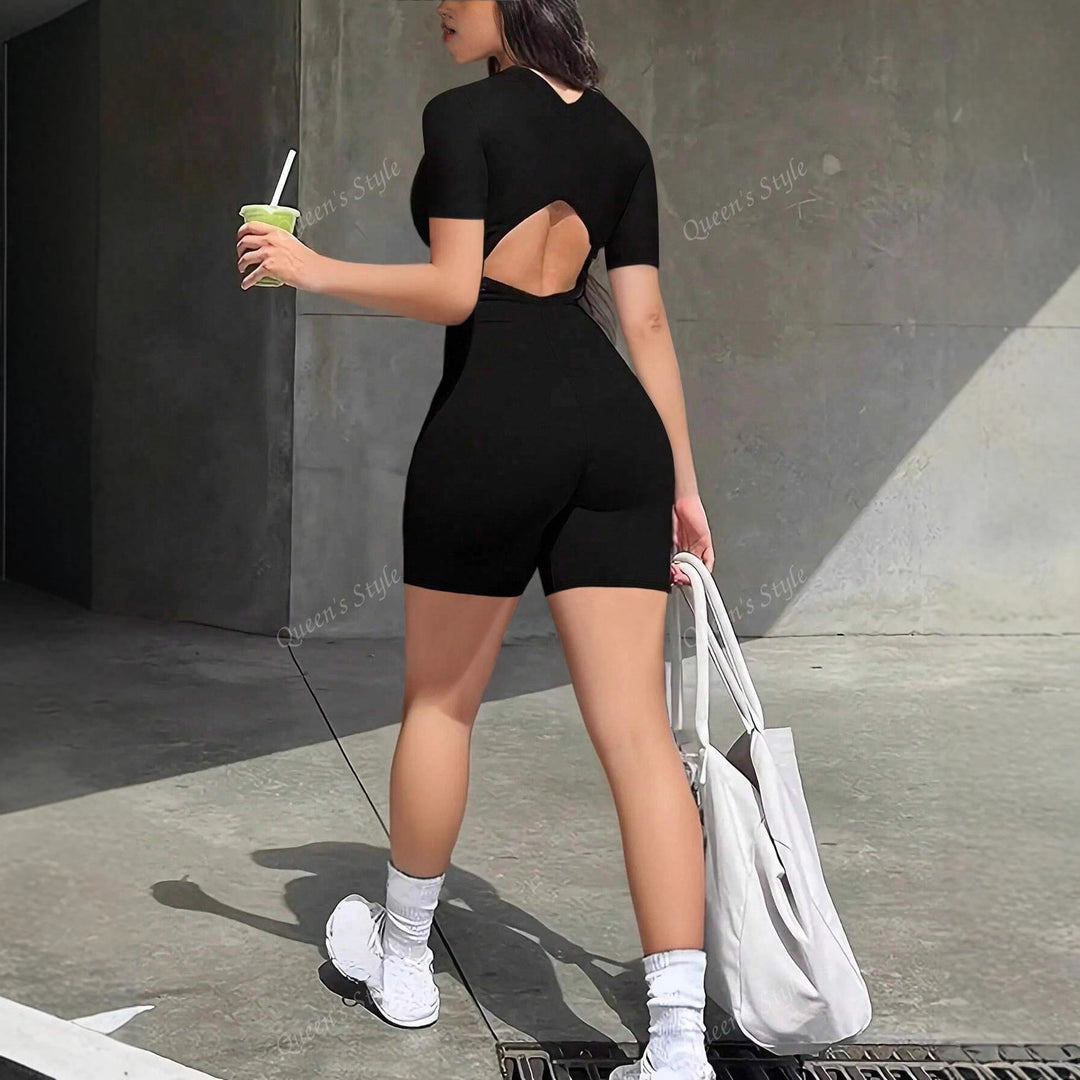 Damen Bodycon Jumpsuit mit kurzem Arm und Reißverschluss Echo Archiv