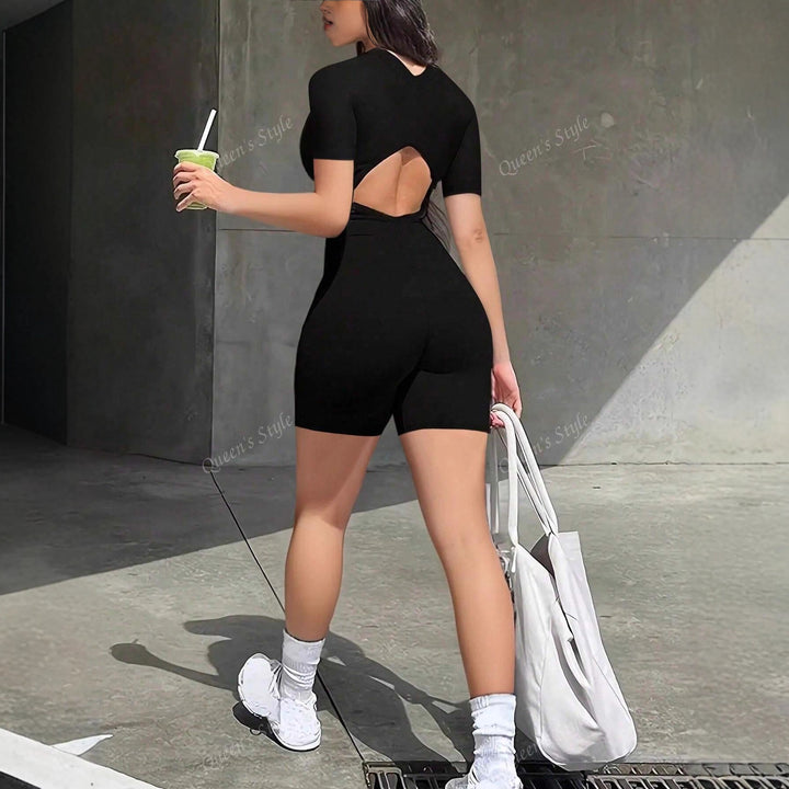 Damen Bodycon Jumpsuit mit kurzem Arm und Reißverschluss Echo Archiv
