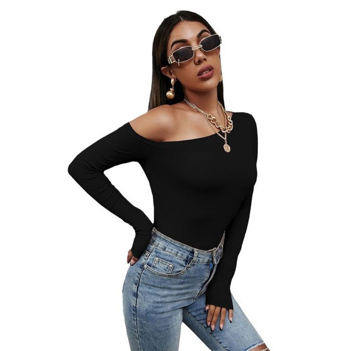 Damen asymmetrisches One-Shoulder Longsleeve-Top mit schlanker Sculpting-Passform und feiner Rippstruktur – Avérine