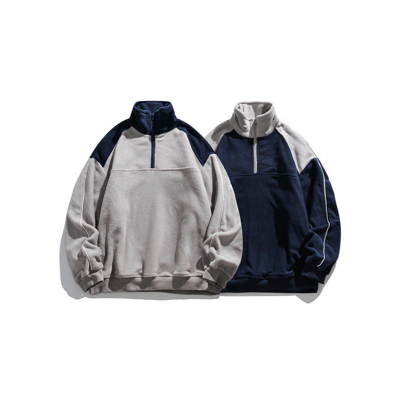 Unisex Oversize-Fleece-Halbzip-Pullover mit hohem Kragen und Raglanärmeln Echo Archiv