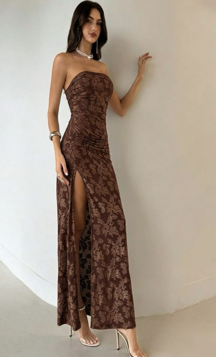 Damen Elegantes Maxikleid mit floralem Design und hoher Teilung Echo Archiv