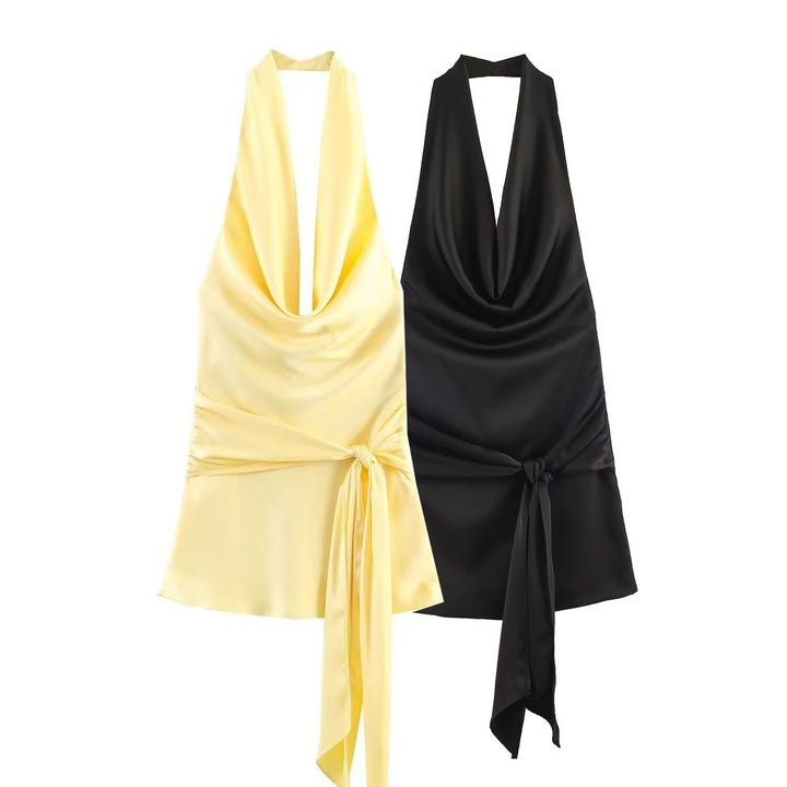 Damen Haltertop mit elegantem Wickelverschluss und fließendem Satinfinish Echo Archiv
