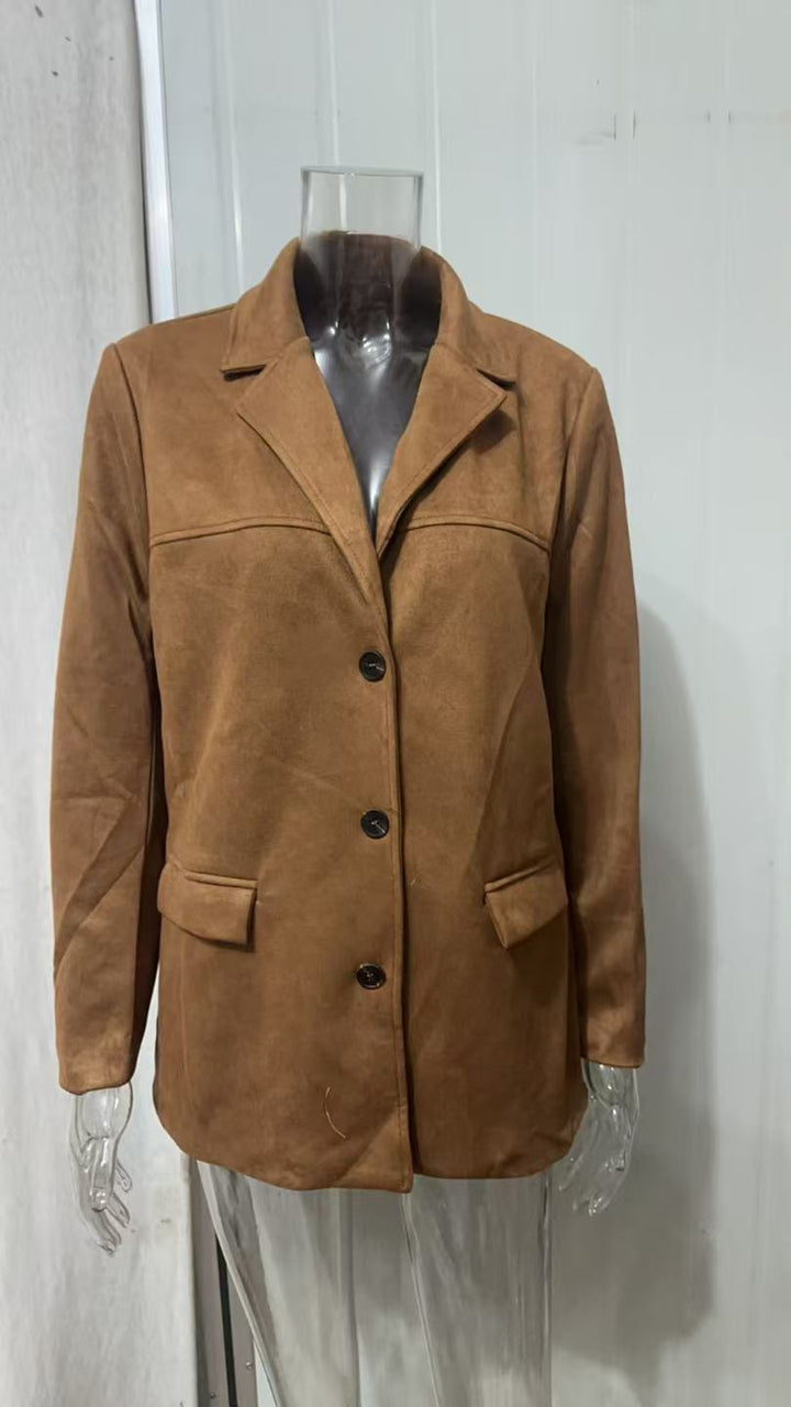 Damen nan Oversize Wildlederblazer mit Reverskragen und aufgesetzten Taschen Echo Archiv