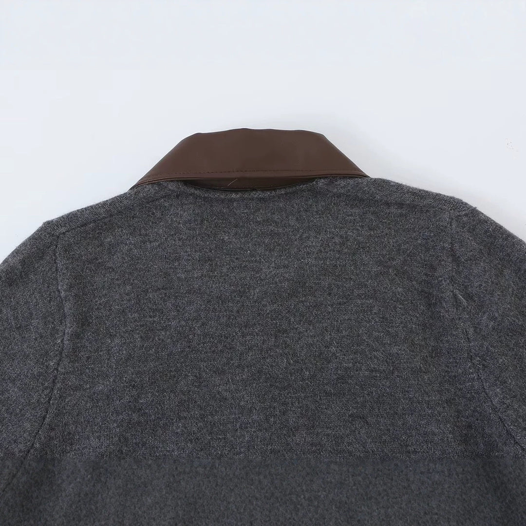 Damen Kurzer Wollmix-Cardigan mit Reißverschluss und kontrastierendem Kunstlederkragen Echoarchiv