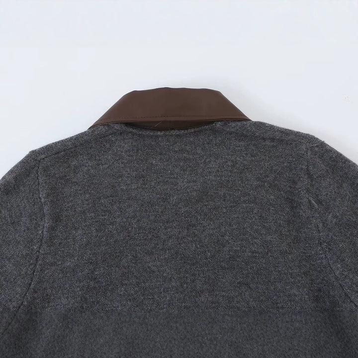 Damen Kurzer Wollmix-Cardigan mit Reißverschluss und kontrastierendem Kunstlederkragen Echoarchiv