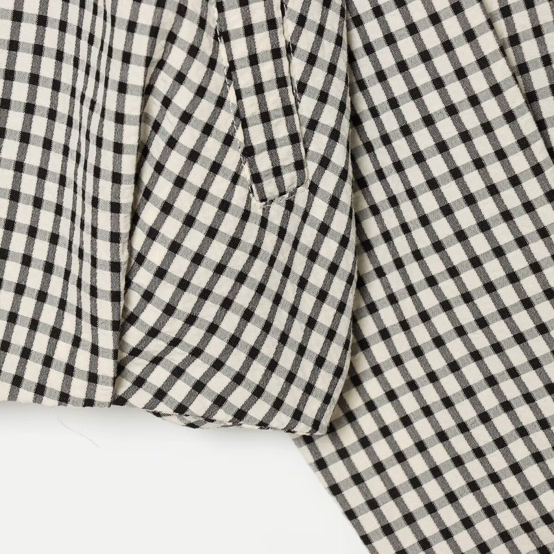Damen Cropped Boxy-Jacke im Vichy-Karo mit Funnelkragen und verdeckter Knopfleiste Echoarchiv