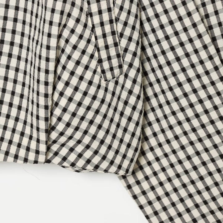 Damen Cropped Boxy-Jacke im Vichy-Karo mit Funnelkragen und verdeckter Knopfleiste Echoarchiv