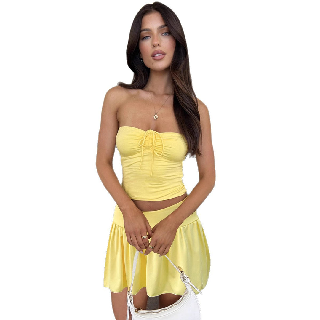 Damen modisches Crop-Top mit Rock und Rüschen Echo Archiv