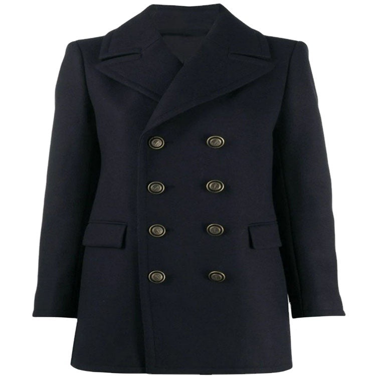 Damen kurztaillierter Zweireihiger Wollmix-Peacoat mit maritimen Details Echoarchiv