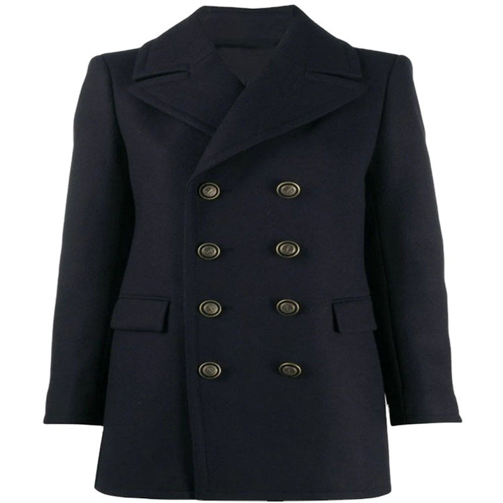 Damen kurztaillierter Zweireihiger Wollmix-Peacoat mit maritimen Details Echoarchiv
