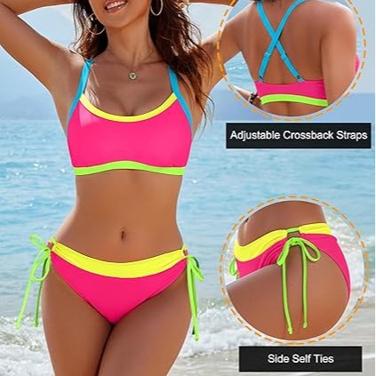 Damen Bikini-Set mit bunten Akzenten und verstellbaren Schnüren Echo Archiv