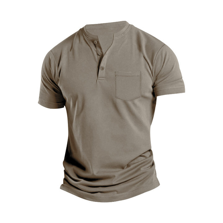 Herren Kurzarm-Henley-T-Shirt mit strukturiertem Design und praktischer Brusttasche Echoarchiv