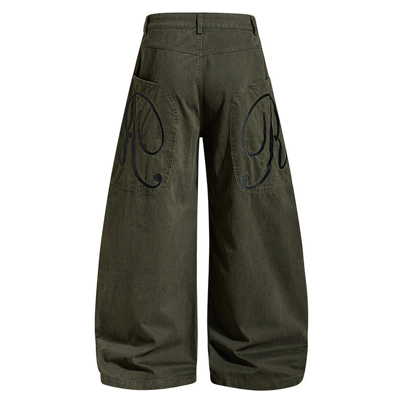 Damen Weite Denim-Palazzo-Hose mit Ballon-Saum und aufgesetzten Logotaschen Echoarchiv