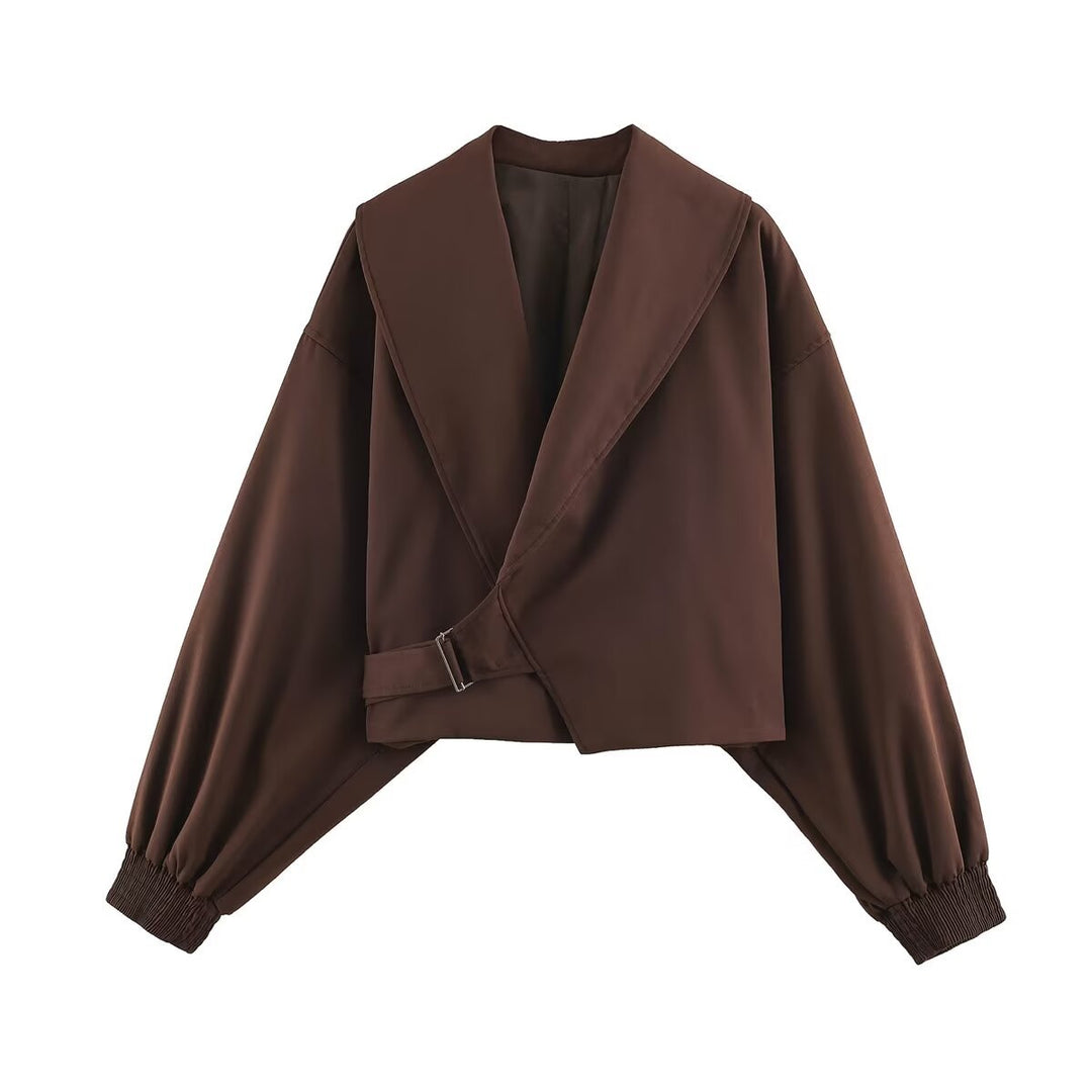 Damen Cropped-Jacke mit weitem Matrosenkragen, asymmetrischem Überschlag und Ballonärmeln Echo Archiv