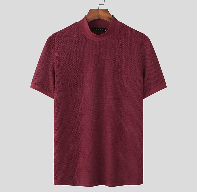 Herren nan kurzärmliges Stehkragen-Feinstrickshirt mit feiner Rippstruktur Echo Archiv