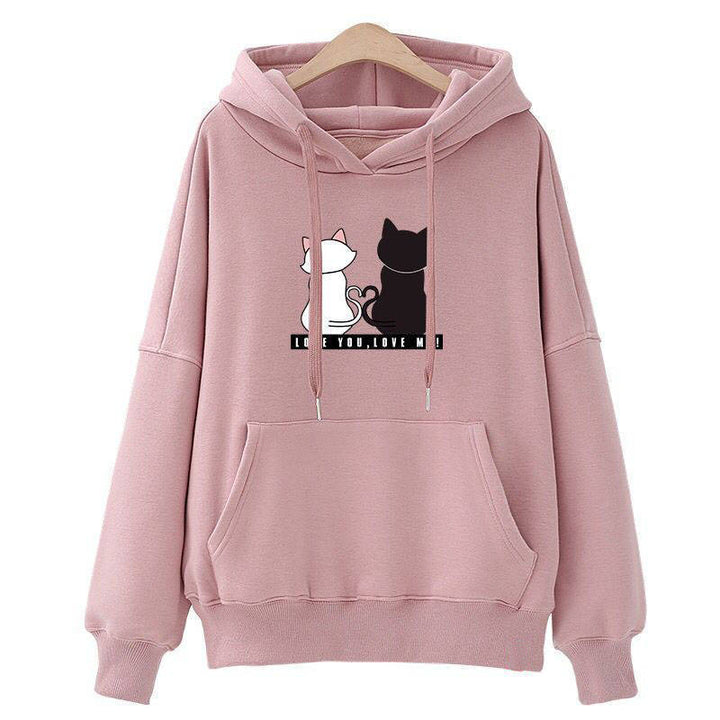 Damen Kapuzenpullover mit Katzen-Print, lockerem Schnitt und Kängurutasche – Auréline