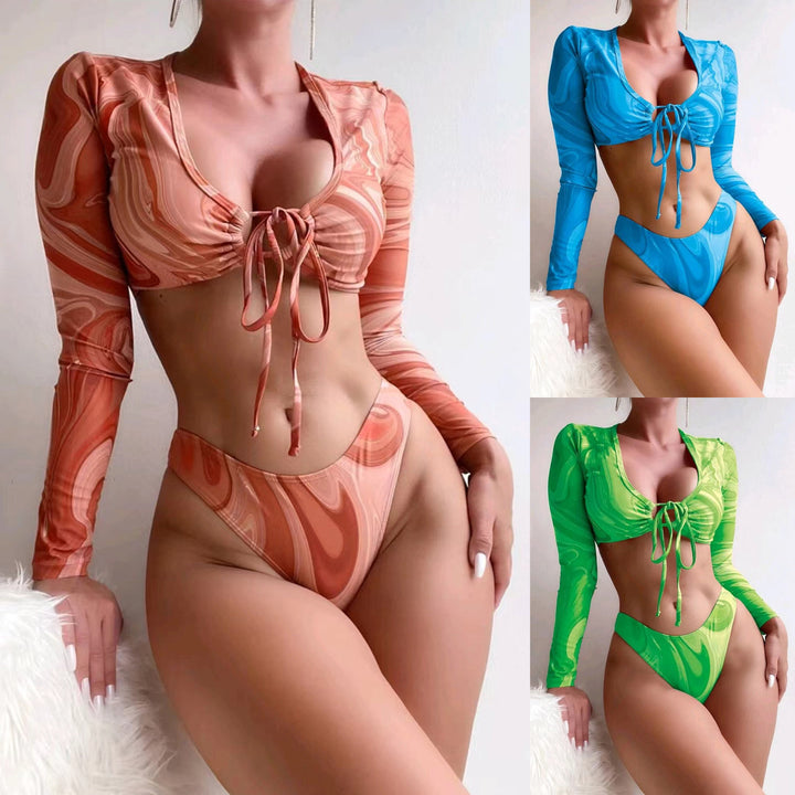 Damen Surf-Bikini-Set mit langärmligem Crop-Top und hochgeschnittenen Unterteilen Echo Archiv