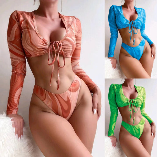 Damen Surf-Bikini-Set mit langärmligem Crop-Top und hochgeschnittenen Unterteilen Echo Archiv