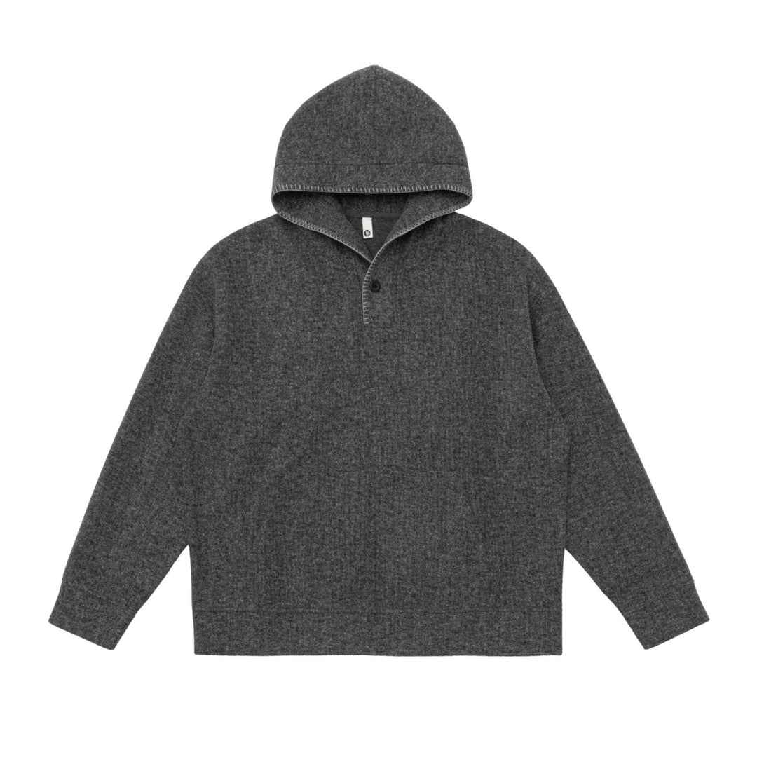 Unisex Kapuzenpullover aus Wollfleece mit halber Knopfleiste und Kängurutasche Echoarchiv